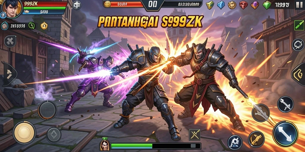 Screenshot gameplay 999ZK menunjukkan aksi pertarungan yang mendebarkan.