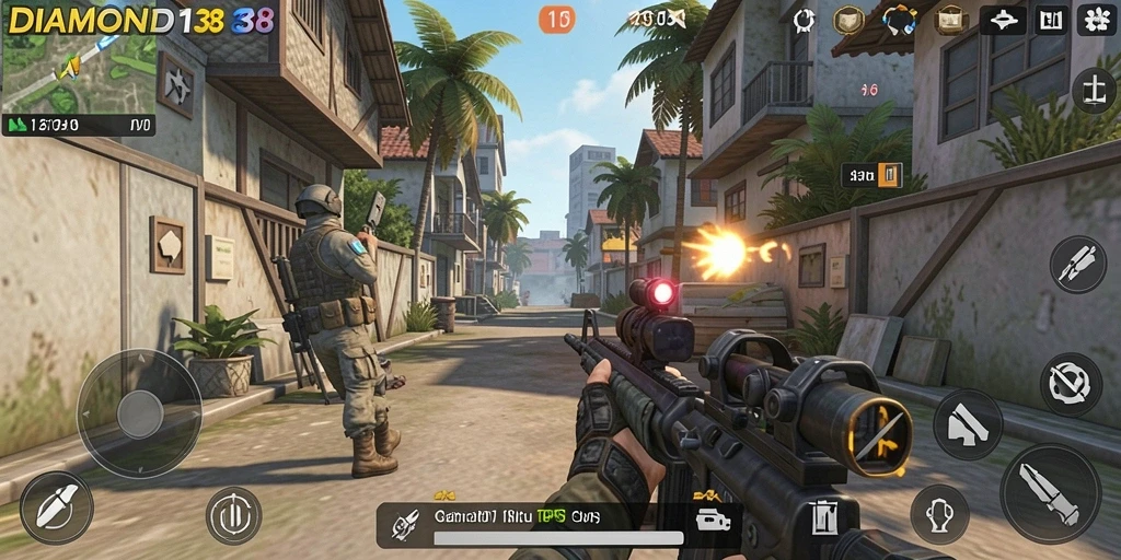 Screenshot gameplay seru DIAMOND138 menampilkan pertempuran intens di medan perang.