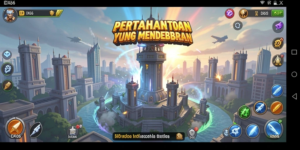 Tampilan menegangkan dari gameplay Tower Defense IDX66 dengan aksi menara yang luar biasa.