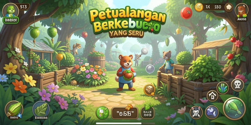 Screenshot gameplay S13 menampilkan kebun yang subur.