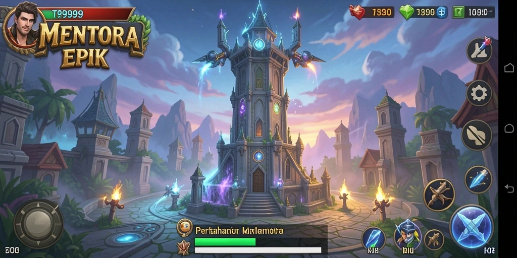 Tangkapan layar utama T9999 menunjukkan aksi intens dalam gameplay Tower Defense.